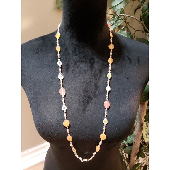 Chaps Womens Multi-Faceted Glass Acrylic Beads Faux Pearls Long Necklace Jewelry - Picture 1 of 6